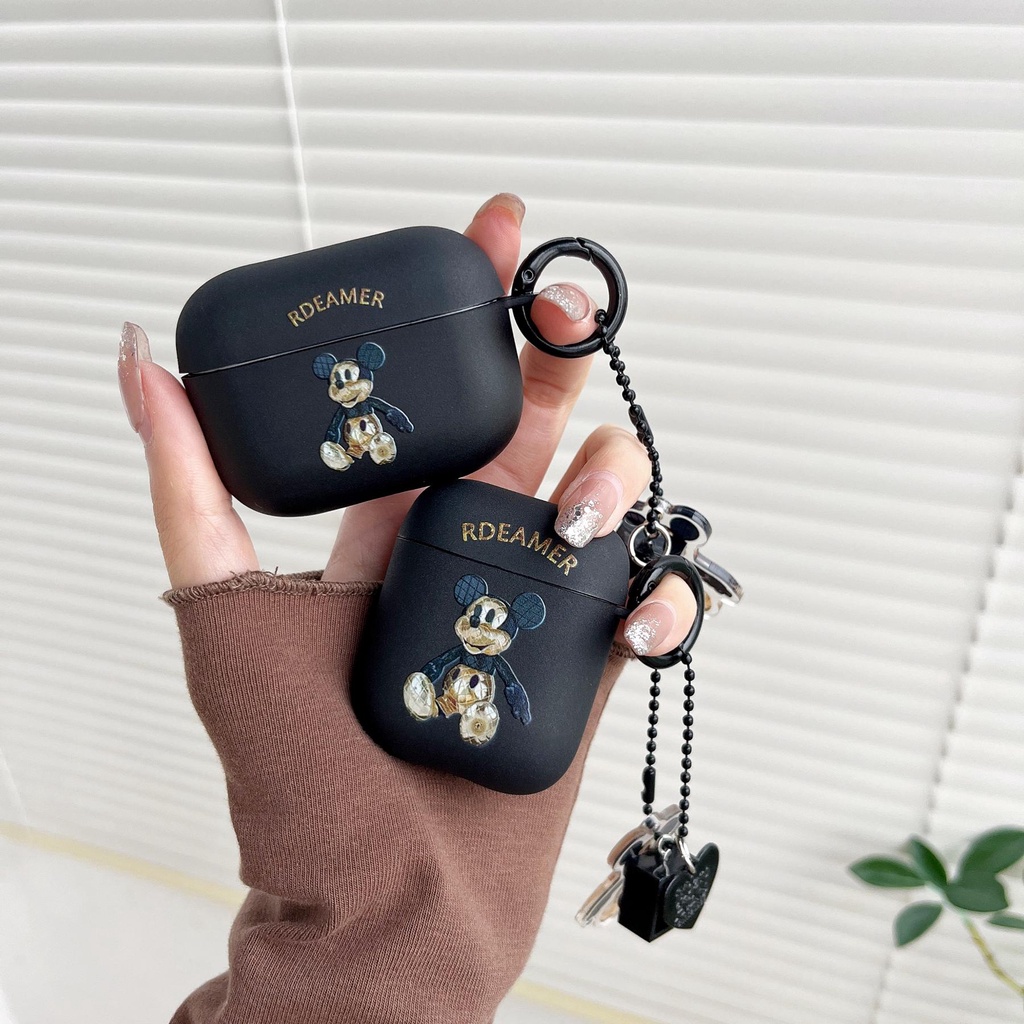 簡約風格迪士尼米奇創意 AirPods 保護套兼容 AirPods 1/2 gen3 Pro2 2022 帶吊墜矽膠保護