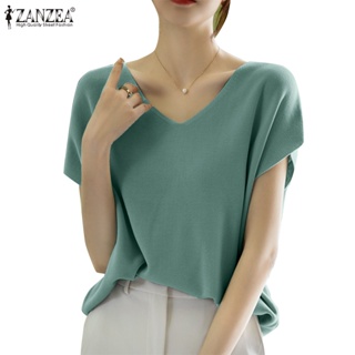 Zanzea 女式韓版日常休閒寬鬆短袖 V 領 T 恤襯衫