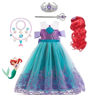 夏季洋裙小美人魚愛麗兒公主裙全套打扮小女孩角色扮演服裝兒童公主派對蓬蓬裙洋裝3-10歲
