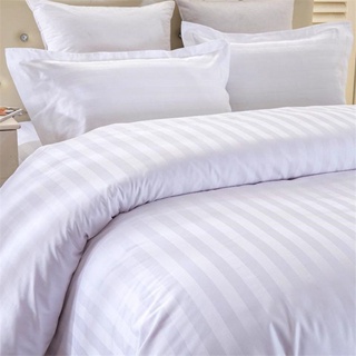 加厚賓館酒店床上用品純白色條紋緞條被套農家樂民宿旅店被套清倉