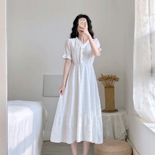 2023夏季新款韓版流行裙子桔梗法式復古氣質仙女小香風白色洋裝