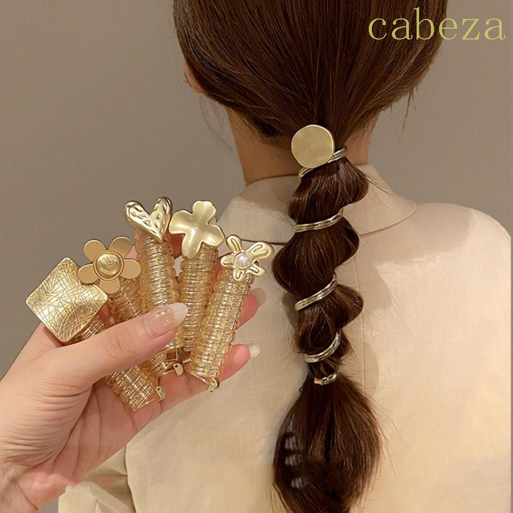 CABEZA電話線髮環,橡膠直彈性髮帶,復古彈性高馬尾辮支架花螺旋彈性髮帶派對