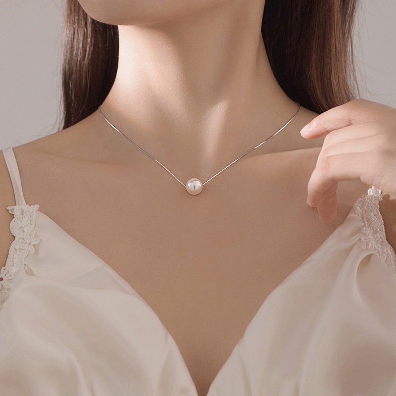 時尚配飾-新款單顆珍珠項鍊女S925純銀輕奢小眾設計頸鍊毛衣鏈不掉色-zx