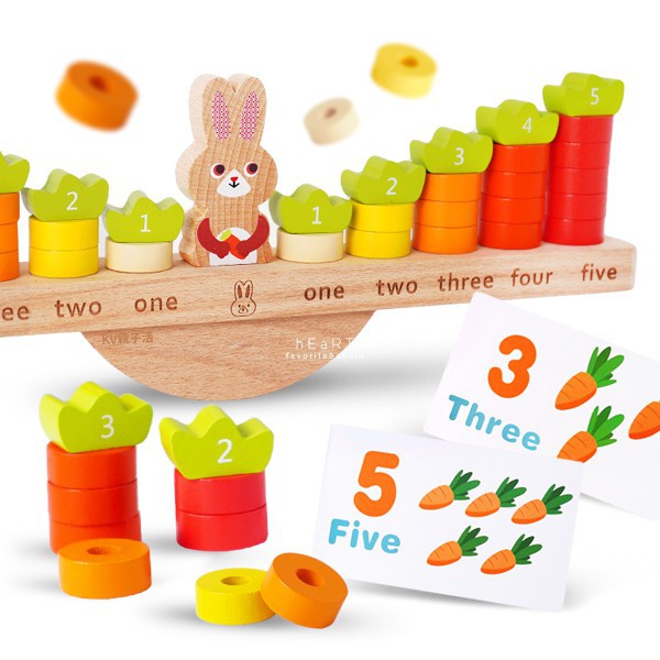 Familygongsi 兔子與紅蘿蔔木製平衡遊戲 玩具 平衡遊戲 益智玩具