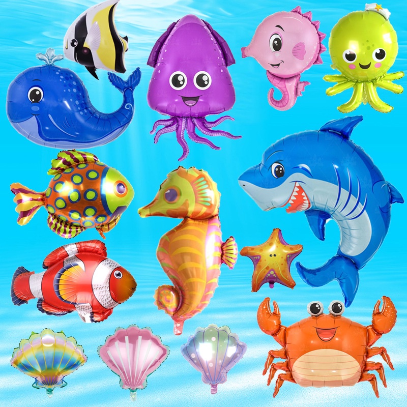 新款大號海洋動物氣球花枝貝殼海濱生日派對裝飾佈置鋁箔氣球批發兒童玩具氣球