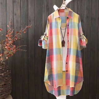 📣📣主流女裝現貨✔️S-3XL👗薄款格子襯衫👗休閒外套 韓範中長款襯衫防曬衣2025夏款襯衣女裝寬鬆格子開衫女 正韓上衣