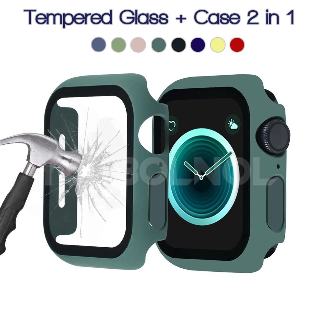 適用Apple watch6 5 蘋果手錶保護殼AppleWatch SE pc保護殼+鋼化膜2合1全包防摔保護套