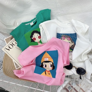 熱銷新款日韓女童純棉背心夏裝洋氣2023新款兒童韓版寶寶兒童卡通無袖t恤上衣