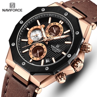全新 NAVIFORCE 手錶頂級奢侈品牌運動男士手錶皮革防水商務時尚計時手錶自動日期