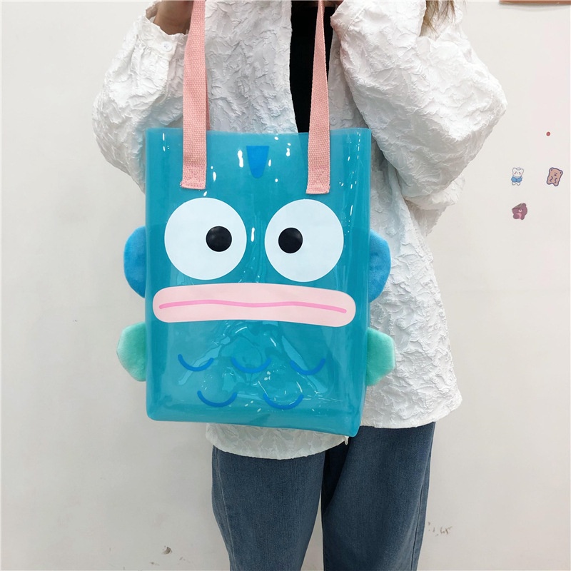 卡通人魚手拎果凍包大容量塑膠PVC補課袋手拎單肩零錢包