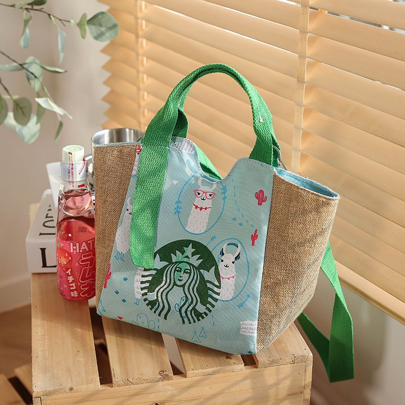 韓國上海Starbucks星巴客星巴克提袋子包 麻布收納袋星巴克經典手提環保購物袋等肩斜挎大容量帆布包女提袋