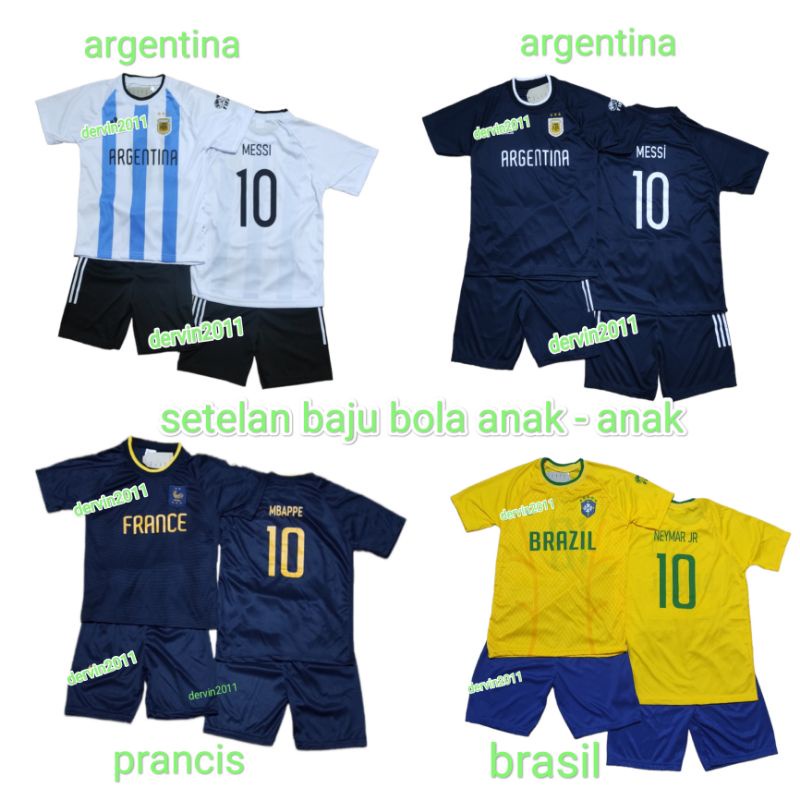 兒童足球球衣套裝最新世界 p1ala 球衣-荷蘭球衫-法國球衫-巴西球衫-阿根廷球服/適合 8 個月至 10 歲及以上的