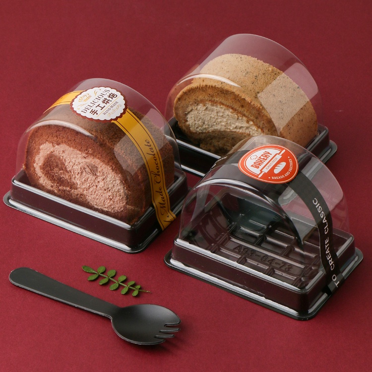 【現貨】【蛋糕捲包裝盒】網紅蛋糕捲包裝盒 瑞士捲虎皮卷 切塊麵包烘焙西點半圓透明吸塑盒