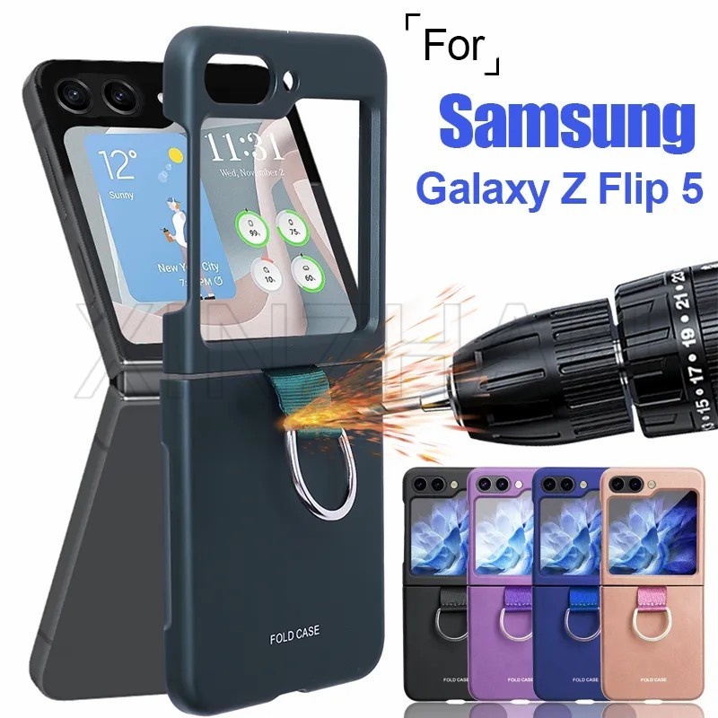 SAMSUNG 防滑防震智能手機外殼兼容三星 Galaxy Z Flip 5 / 超薄手機保護膜 / 帶環親膚手機殼 /