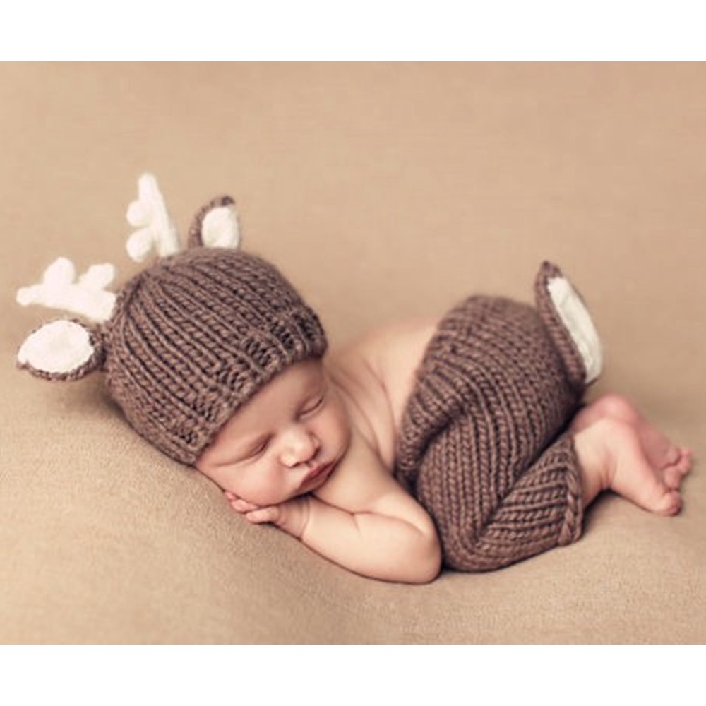 寶寶攝影服 新生兒毛衣套裝 新生兒滿月服裝 卡通梅花鹿服