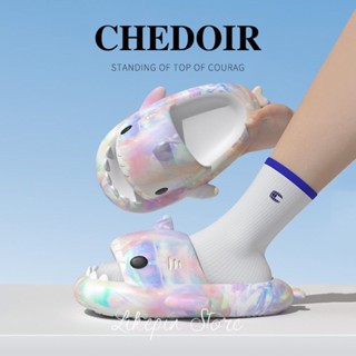「KiraSole女鞋店」 4CM熒光流彩鯊魚拖鞋 eva踩屎感防滑拖鞋 可愛紅心鯊魚拖鞋 韓國情侶拖鞋 超軟厚底涼鞋拖