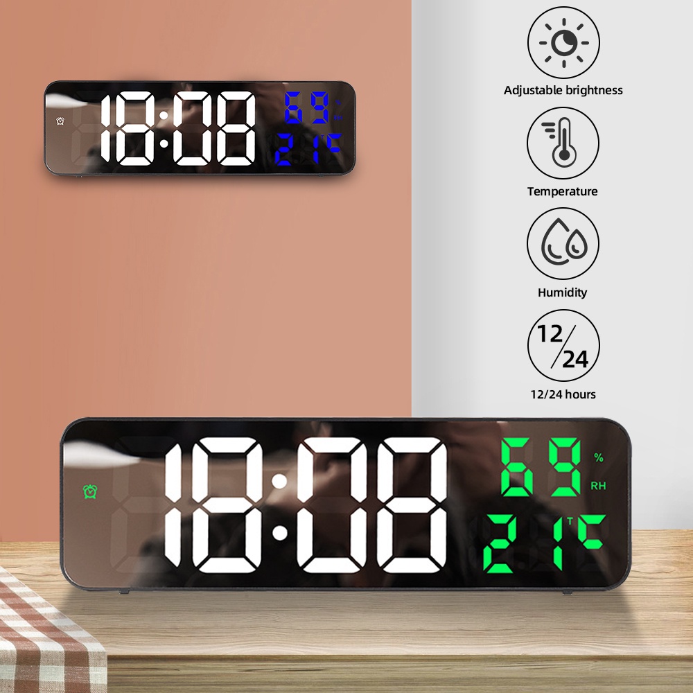 Led 數字掛鐘帶溫度濕度日期顯示鬧鐘 12/24 小時模式電池供電台鐘