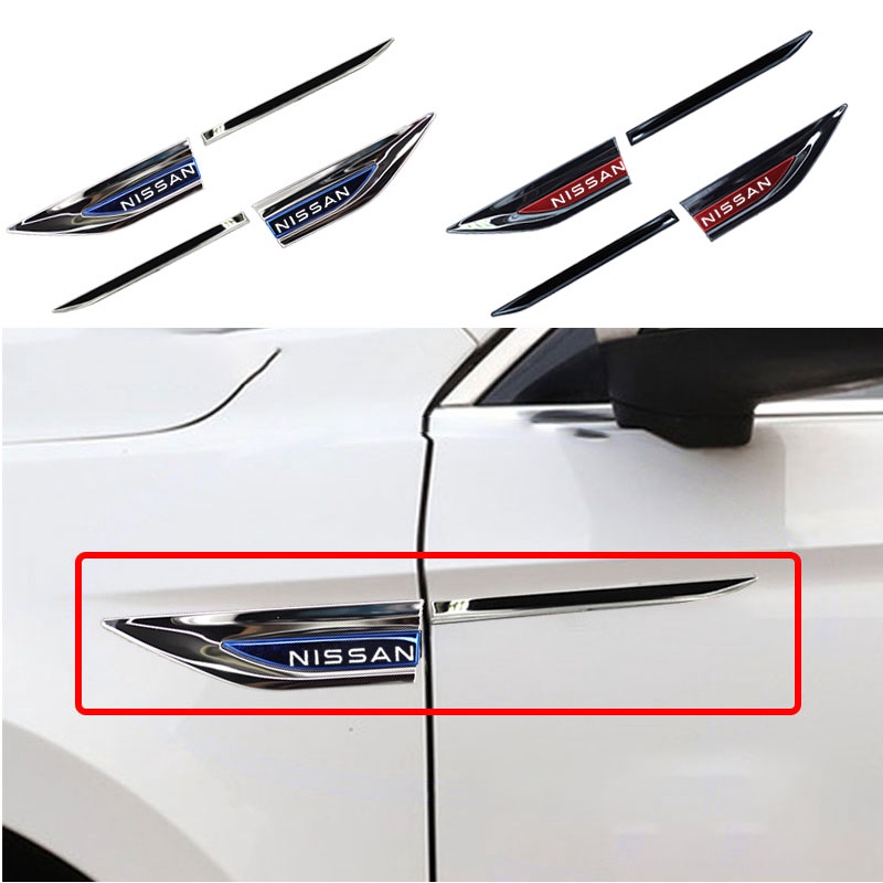 NISSAN 1 套不銹鋼車門擋泥板金屬側標誌貼紙(左右)適用於日產 March Almera Note Livina