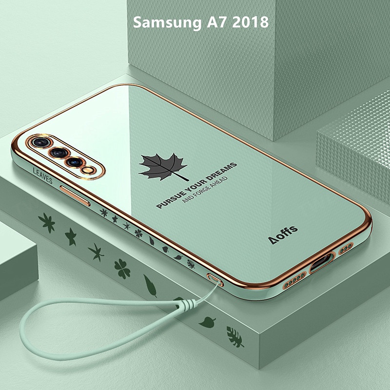 SAMSUNG 外殼三星 A7 2018 手機殼楓葉電鍍保護套軟 TPU 手機殼三星 Galaxy A7 2018