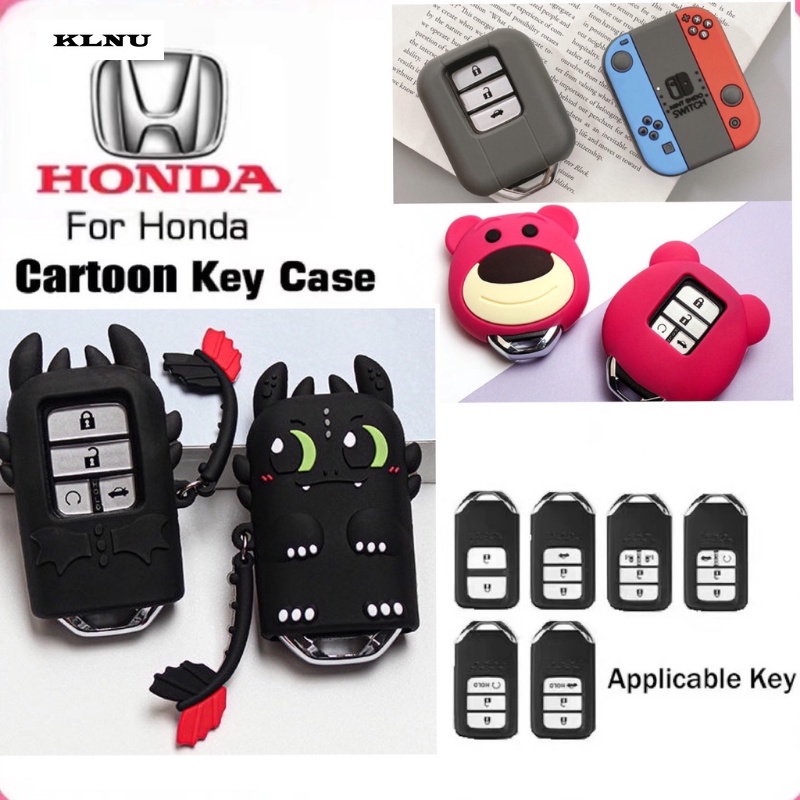 HONDA Klnu 汽車遙控鑰匙包卡通熊適用於本田城市思域雅閣 CRV XRV URV HRV 鑰匙套現貨