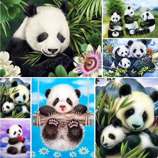 Diy 刺繡完整套件風景動物黃麻熊貓預印十字繡愛好工藝針線活手工成人禮品銷售