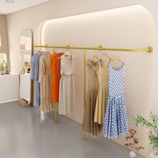 免運 金色銀色女裝店貨架 展示架 落地式上牆壁掛式掛衣架 服裝店側掛陳列掛架