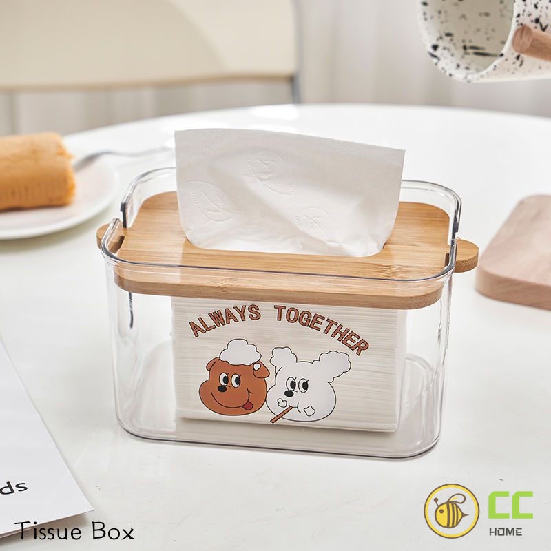 CC❤Home 卡通小狗透明升降紙巾盒簡約ins客廳茶几抽紙盒日式桌面裝飾收納紙巾盒