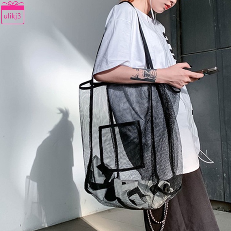 女士購物紗網袋大容量透明單肩沙灘包【dp】