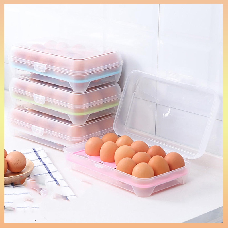 雞蛋收納盒廚房 15 格冰箱用雞蛋保鮮盒多層雞蛋盒塑料雞蛋托盤