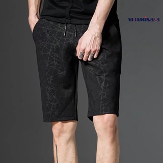 [魅力男士館] 夏季男士短褲寬鬆暗紋黑迷彩五分褲沙灘褲