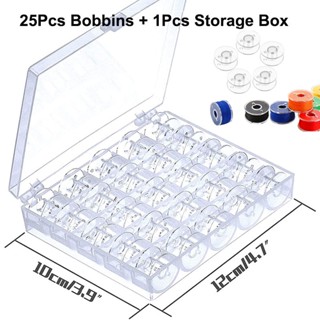 25 件裝線軸透明縫紉機線軸線軸空線軸線軸家用縫紉配件工具塑膠收納盒