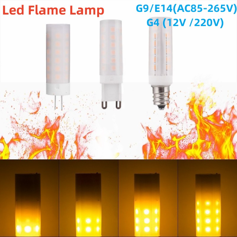 1 件 AC85-265V G9/E14 2W LED 氛圍燈 LED 火焰閃爍蠟燭燈,用於野營燈泡 G4 DC12v