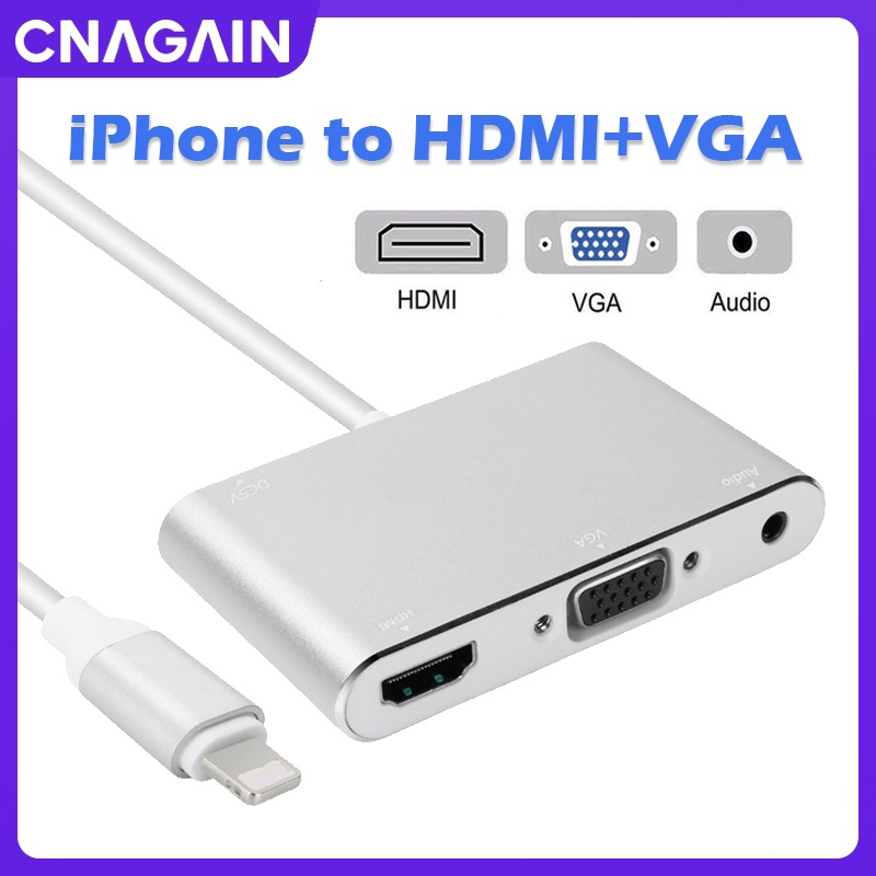 Cnagain 閃電轉 HDMI VGA 音頻多端口視頻適配器電纜兼容 iPhone 14/13/12 Promax、i