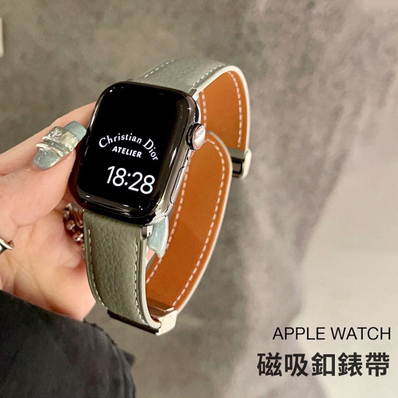 【免運！現貨】Apple Watch 荔枝紋錶帶 磁吸扣錶帶 5 6 s7 SE S8 40mm 44mm 蘋果手錶帶