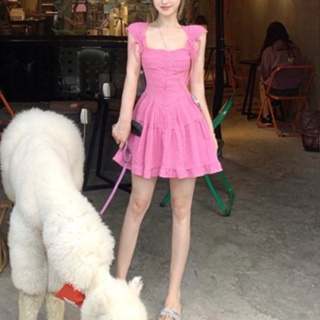 【Barbie】芭比粉裙糖果色多巴胺女裝 辣妹純欲風洋裝收腰短裙