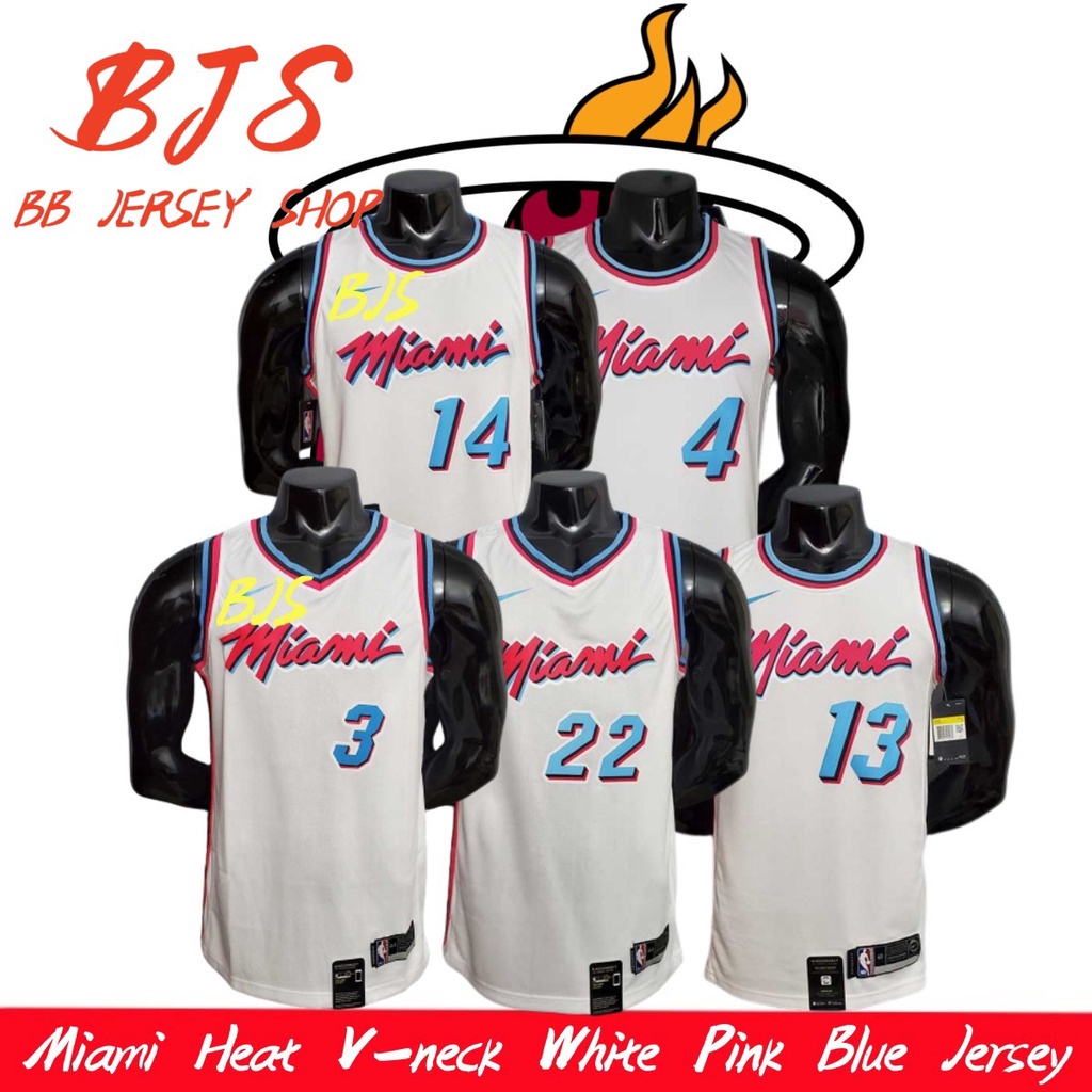 【BJS】NO.3WADE邁阿密熱火V領白色粉色藍色球衣籃球球衣