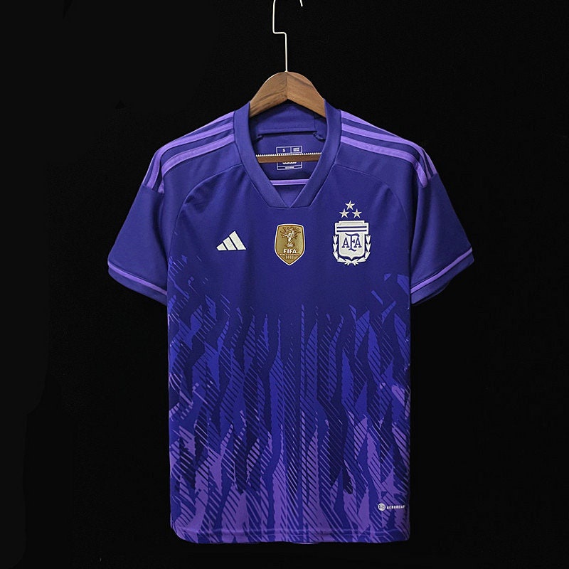 球衣阿根廷 3 星客場球衣 2022 年卡塔爾世界杯復古足球衫 Baju Raya Baju Lelaki