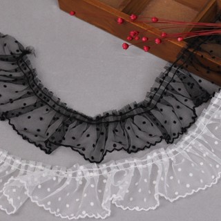 【1m】黑色白色粉色波點荷葉邊蕾絲飾邊絲帶服裝連衣裙工藝用品裝飾服裝DIY縫紉配件JY