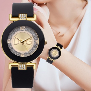 女士時鐘女士矽膠錶帶鑲鑽手錶石英簡約簡約設計黑色學生手錶
