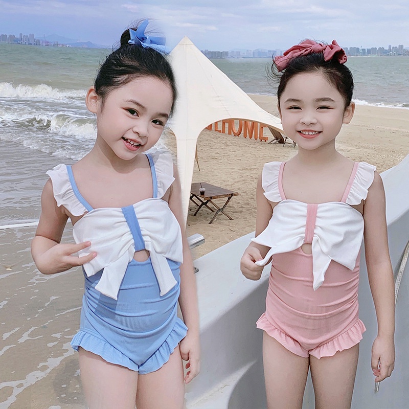 兒童泳衣 連身溫泉泳裝 小清新韓版 可愛蝴蝶結 泳衣 女童泳衣