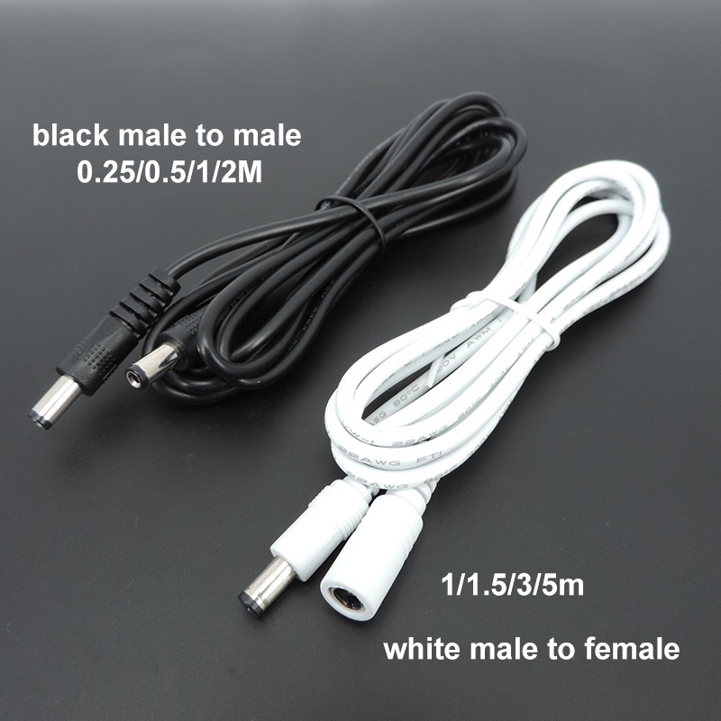 22awg 3A DC 公對公母電源適配器白色黑色電纜插頭 5.5x2.1mm 連接器線 12V 延長線