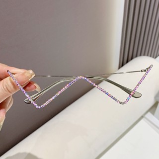 個性鑲鑽半框無鏡片眼鏡架女復古性感金屬嘻哈眼鏡流時尚眼鏡框