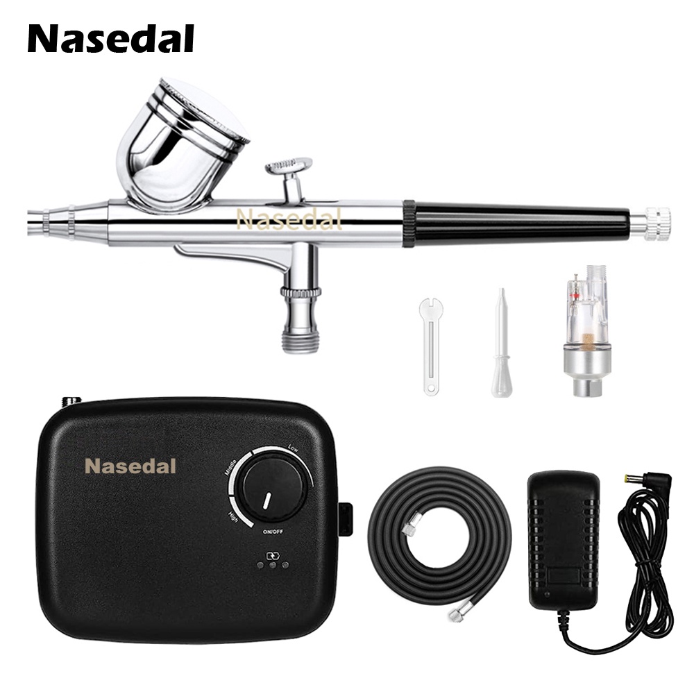 Nasedal 迷你噴槍套件電池供電可充電空氣壓縮機自動停止泵用於模型化妝藝術工藝指甲蛋糕裝飾繪畫工具 NT-15
