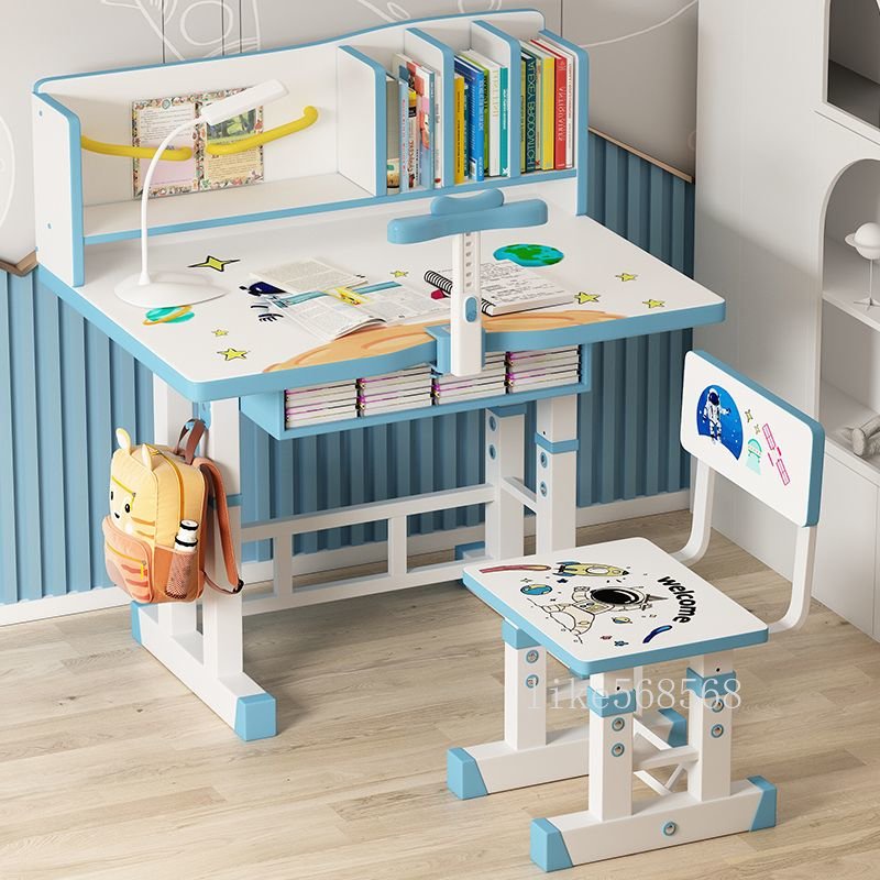 兒童學習桌 學生家用作業桌 書桌書架一體桌 寫字桌可升降課桌椅套裝