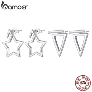 Bamoer 925 純銀星形和三角形耳釘女士簡約設計時尚首飾