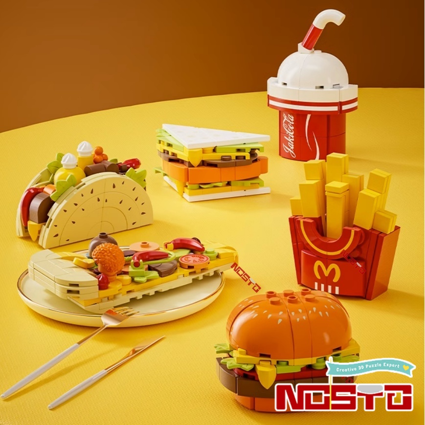 可愛食物系列 積木 模型 冰箱貼 薯條 漢堡 拼裝擺件 兒童 DIY玩具 禮物