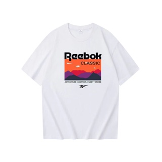 Reebok銳步夏男女短袖印花Logo休閒寬鬆T恤情侶運動上衣