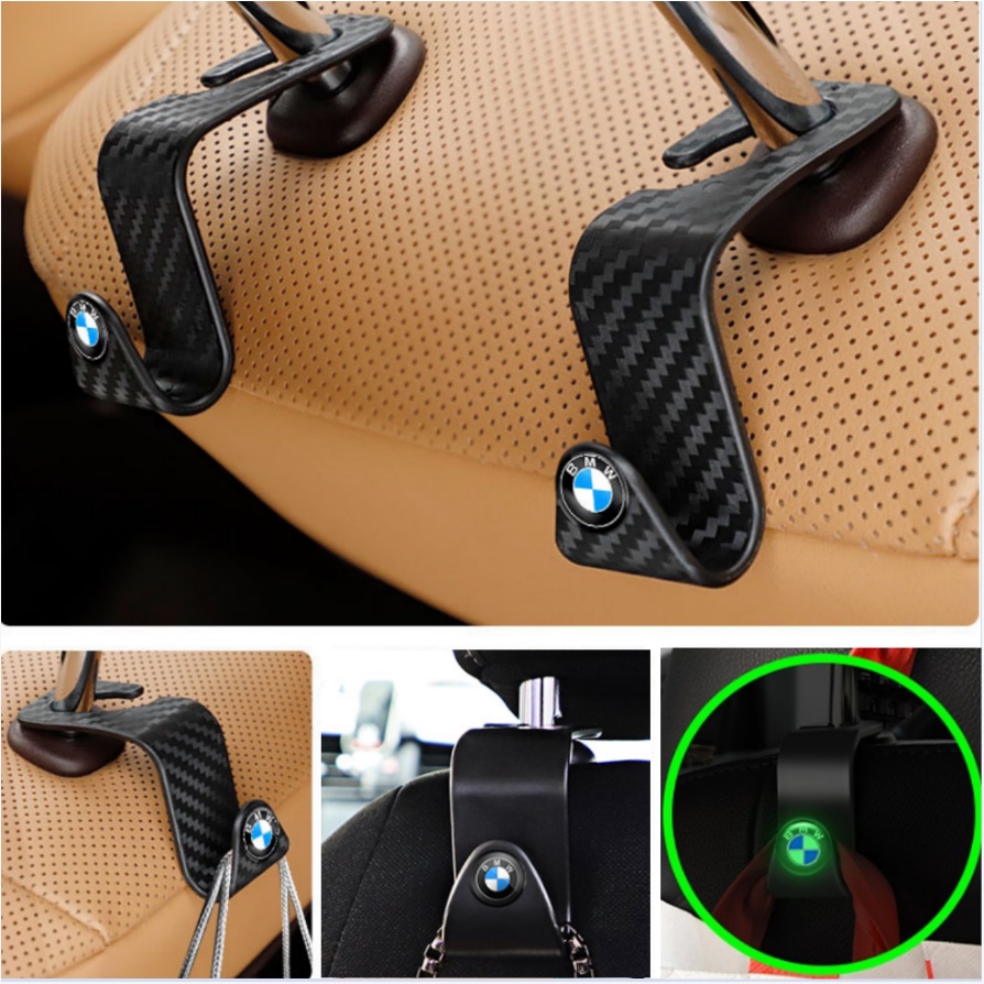 BMW 2/4 件汽車發光隱藏式掛鉤車載座椅後部碳纖維加固座椅靠背小掛鉤寶馬內飾