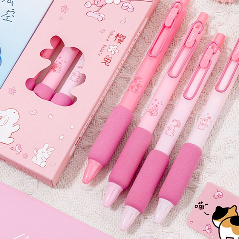 4支 盒裝 0.5mm 粉色櫻花系列 軟握中性筆 學生用 黑色墨水 ST筆尖 可伸縮 按動筆 可愛 櫻花粉 刷題筆