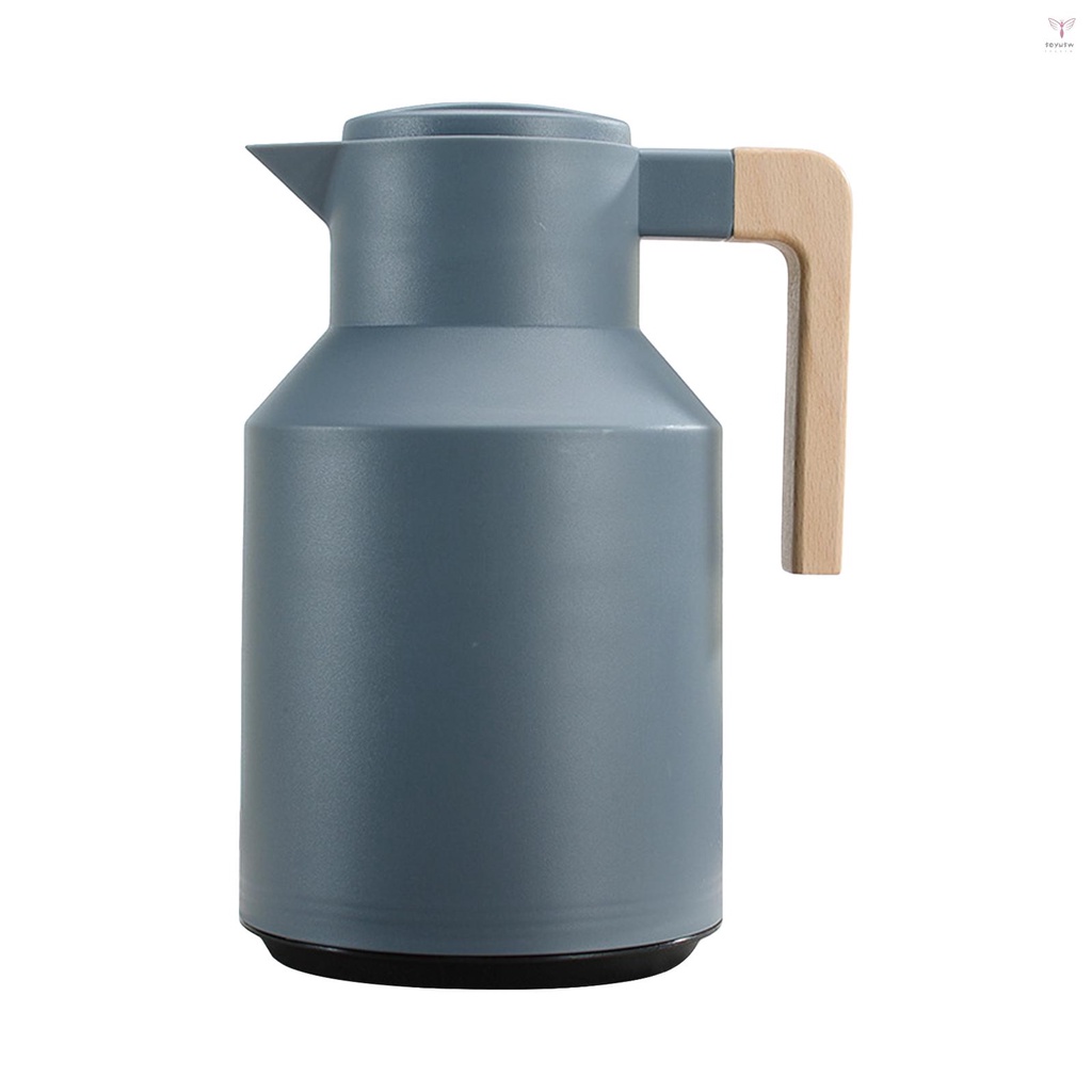1L保溫咖啡瓶雙壁保溫玻璃瓶保溫壺帶木柄水壺保溫瓶茶瓶保溫禦寒